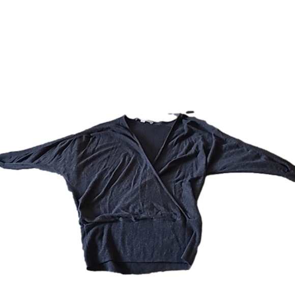 Loft Charcoal Grey Wrap Front V Neck Lightweight Pullover Sweater. Size Small - Picture 1 of 4